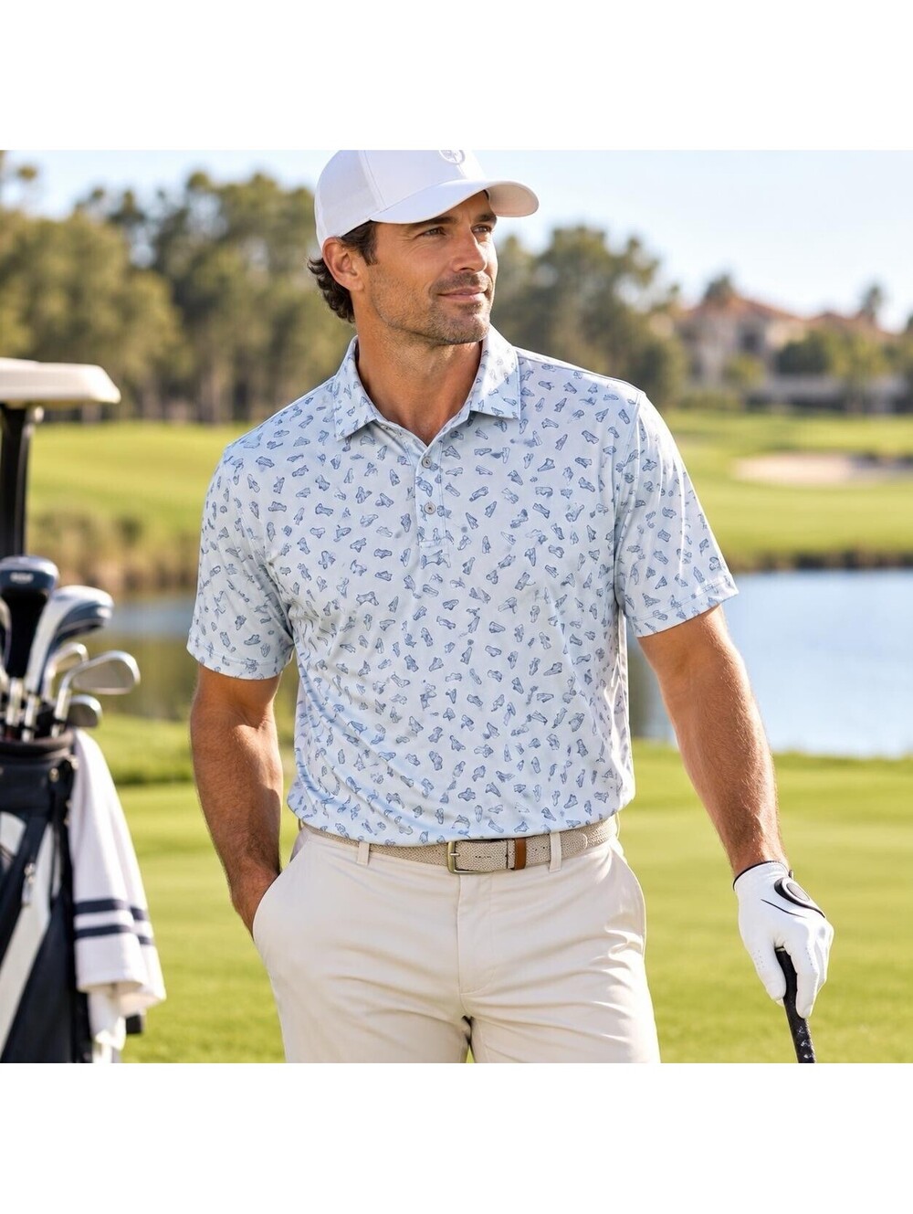 Nike Blue Golf Dry Fit Large Polo Shirt With Sneaker Print